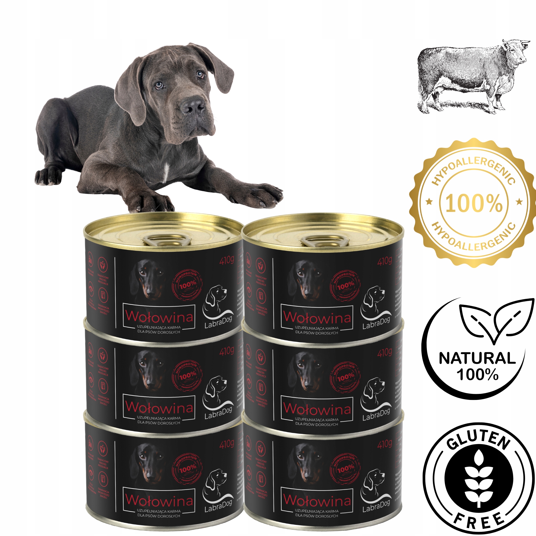 Levně LabraDog Superfood Hovězí maso 100% Barf monoproteinové bez obilovin 6x410g