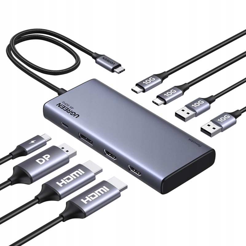 Usb-c Hub Ugreen CM639 Z 2x Hdmi, Dp, Usb-a, Usb-c, 4K 60Hz, Pd 100W