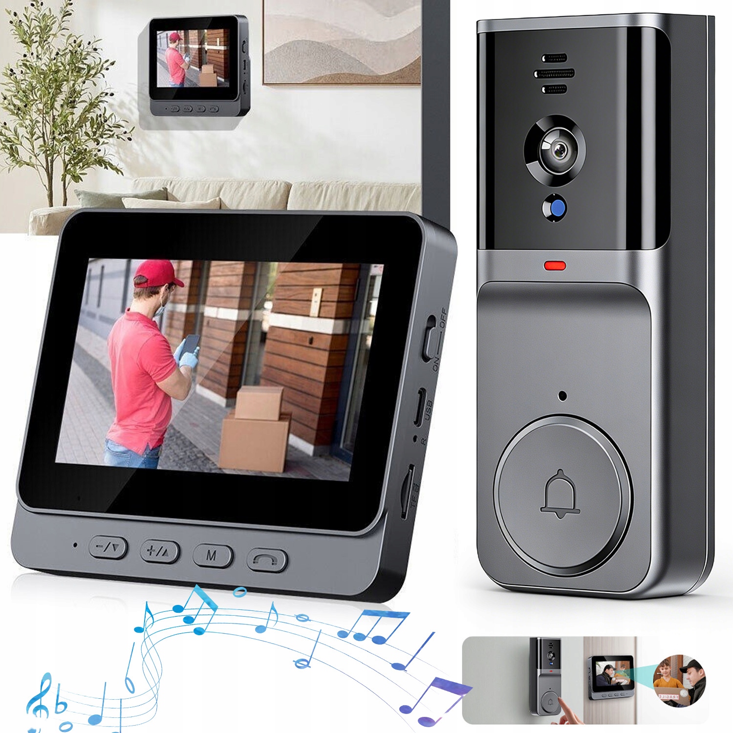 Videotelefon Videodomofon Domofon 4.3'' Brána Noční Vidění Voděodolný