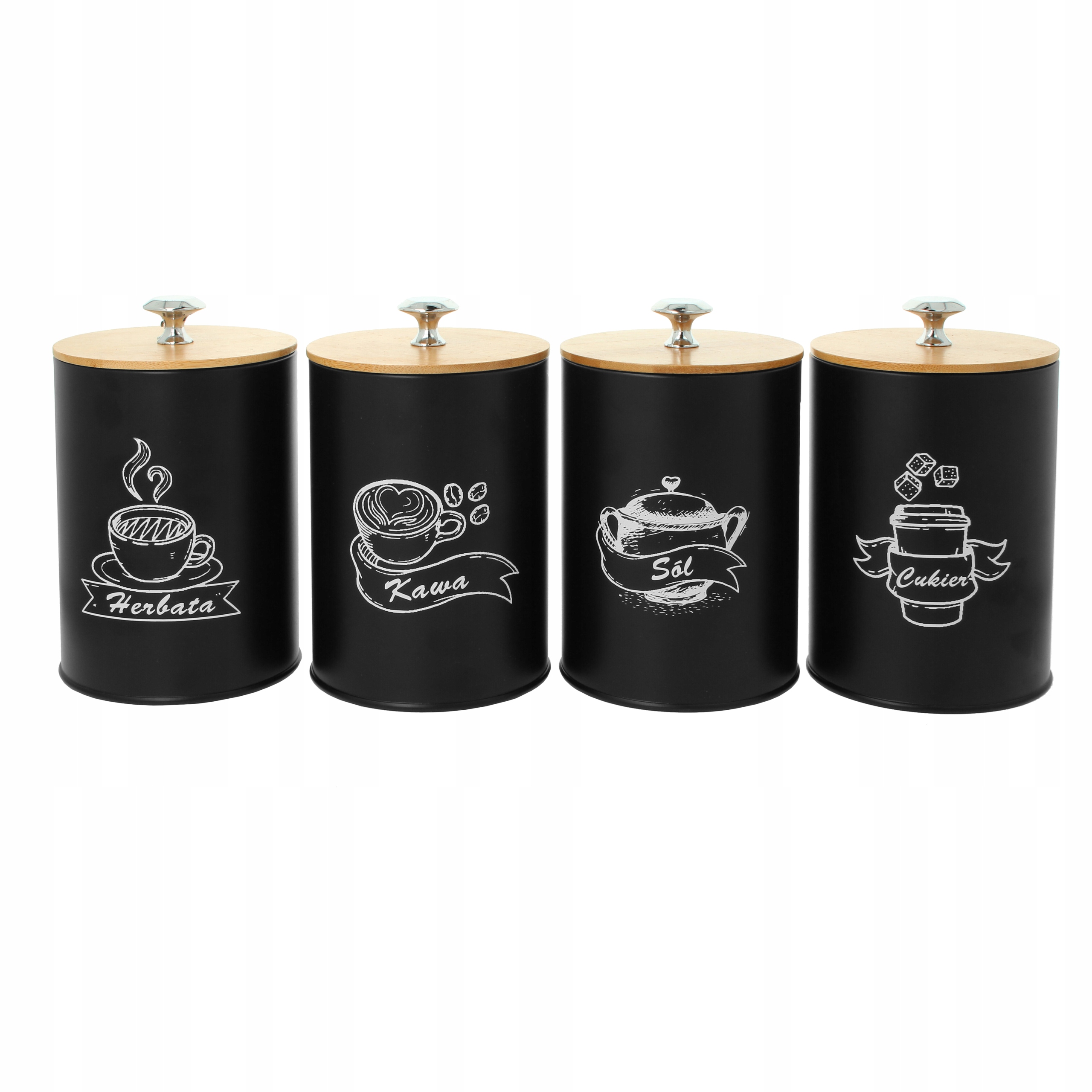 ZESTAW POJEMNIKÓW KOMPLET KAWA HERBATA CUKIER SÓL Pojemność 1 l