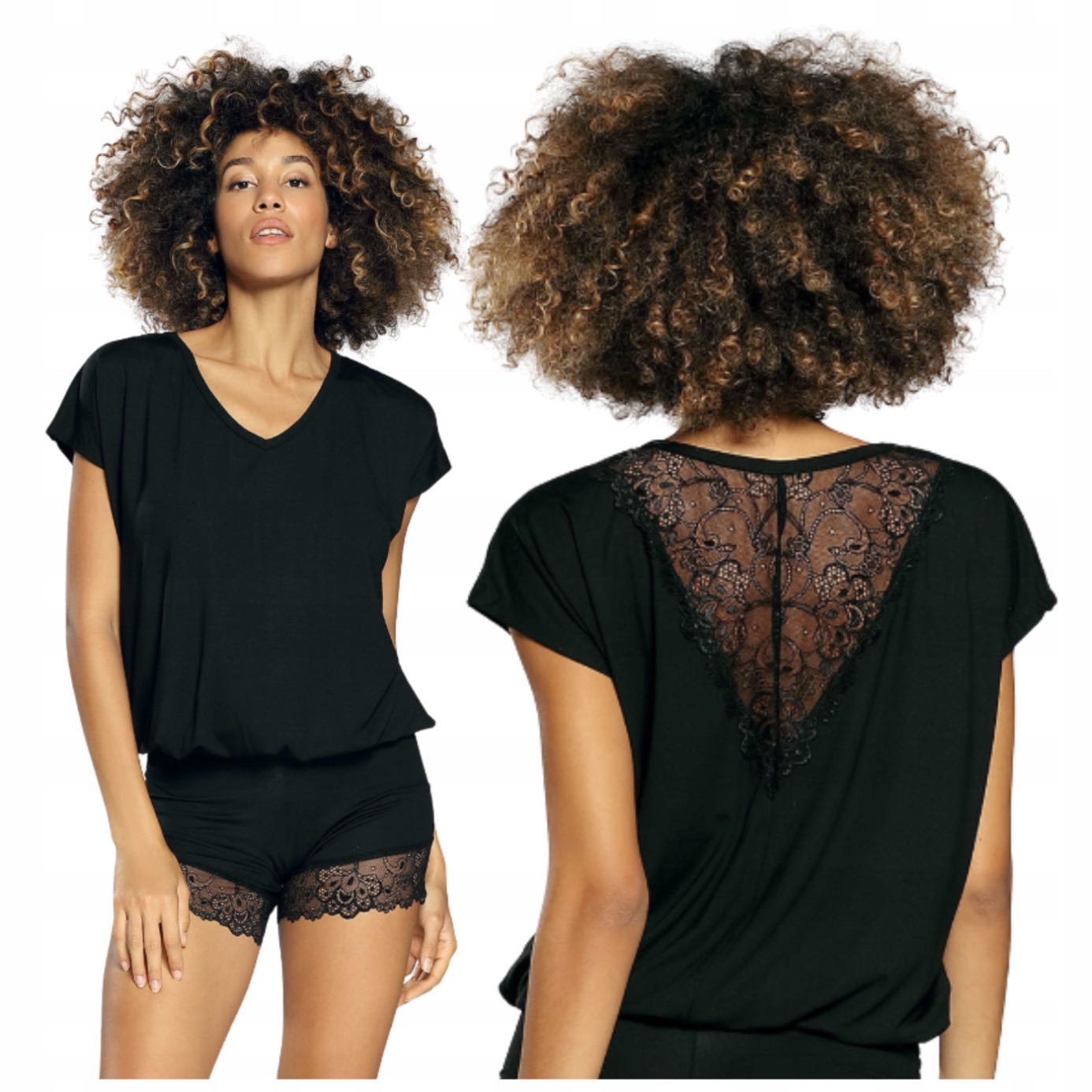 Komplet Piżama Damska Letnia Krótkie Spodenki z Koronką Tamara r.XS