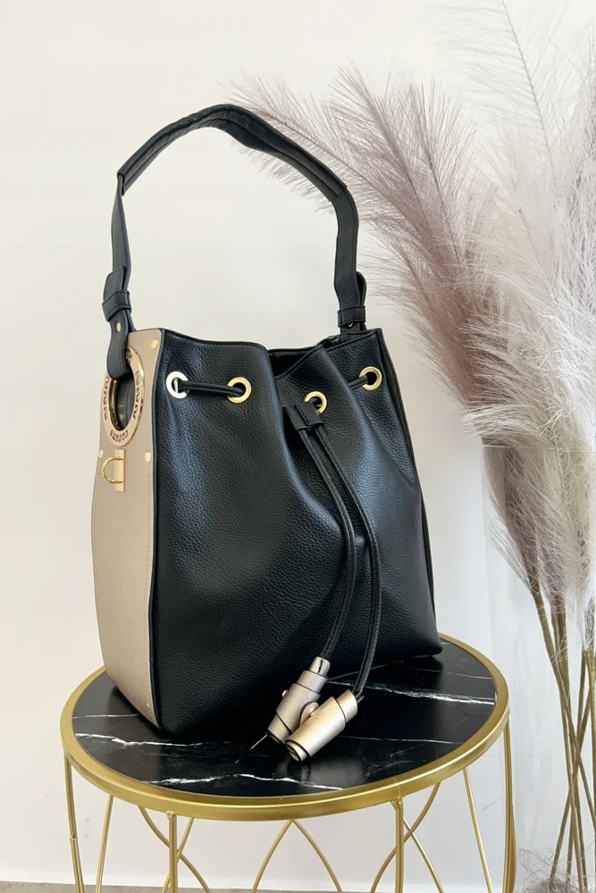 Taška na rameno s dělením uprostřed Černo-zlato-stříbrná Uni