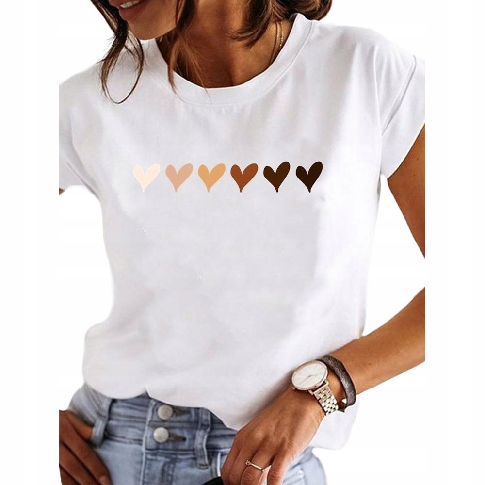 T-SHIRT DAMSKI KOSZULKA NADRUK 3D KOLOROWE SERCA XL Marka inna