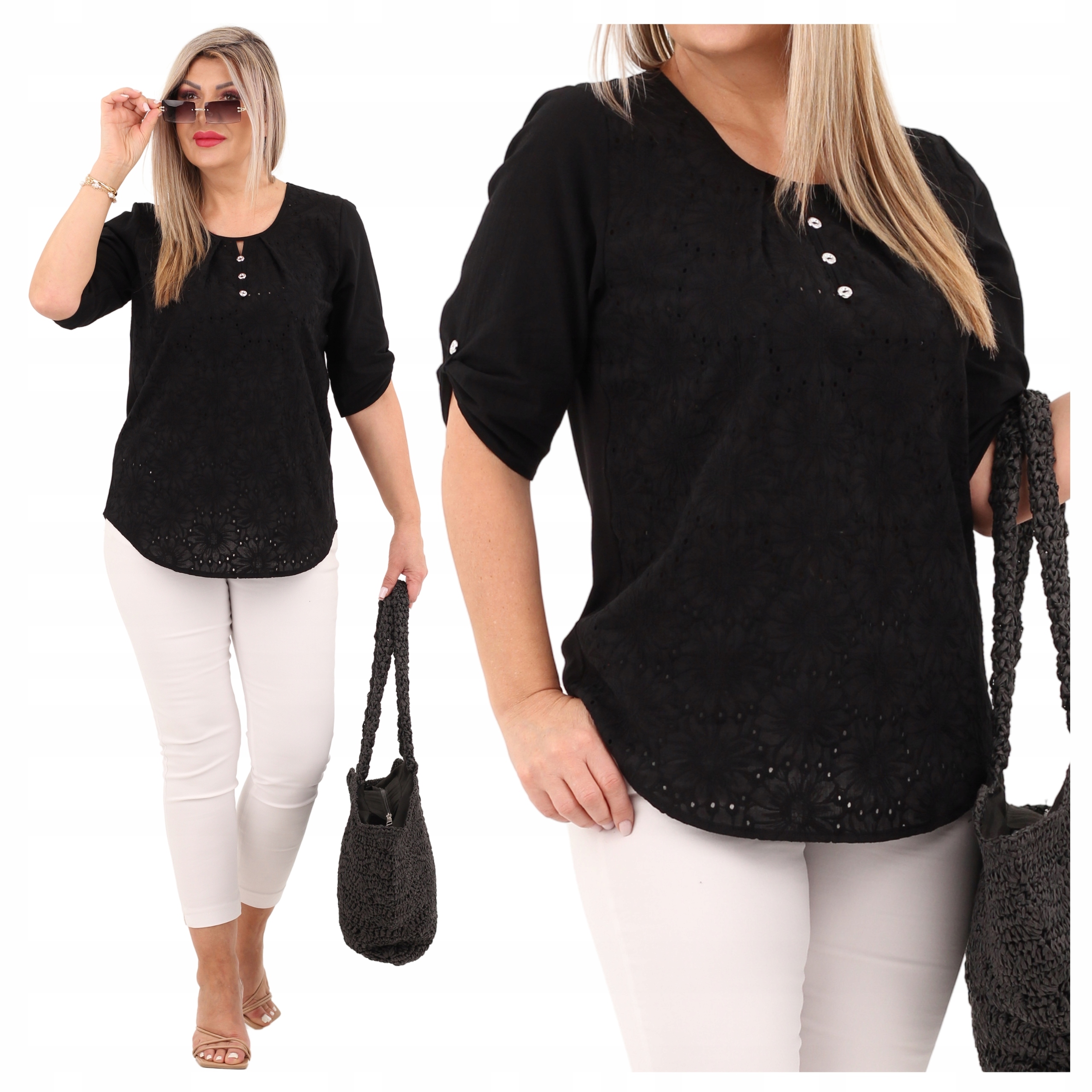 Bluzka ażurowa bawełniana z haftem kwiaty Polski Producent duże rozmiary