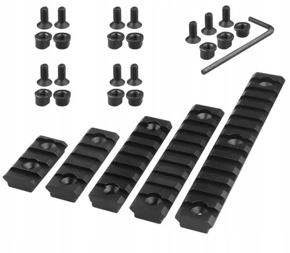 Zestaw szyn montażowych Picatinny 5 szt. do M-lok 4-13 slotów aluminium