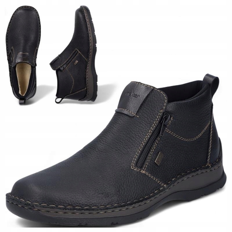 Pohodlné pánské boty Přírodní Kůže 41 Rieker Teplé polobotky na podzim se zipem