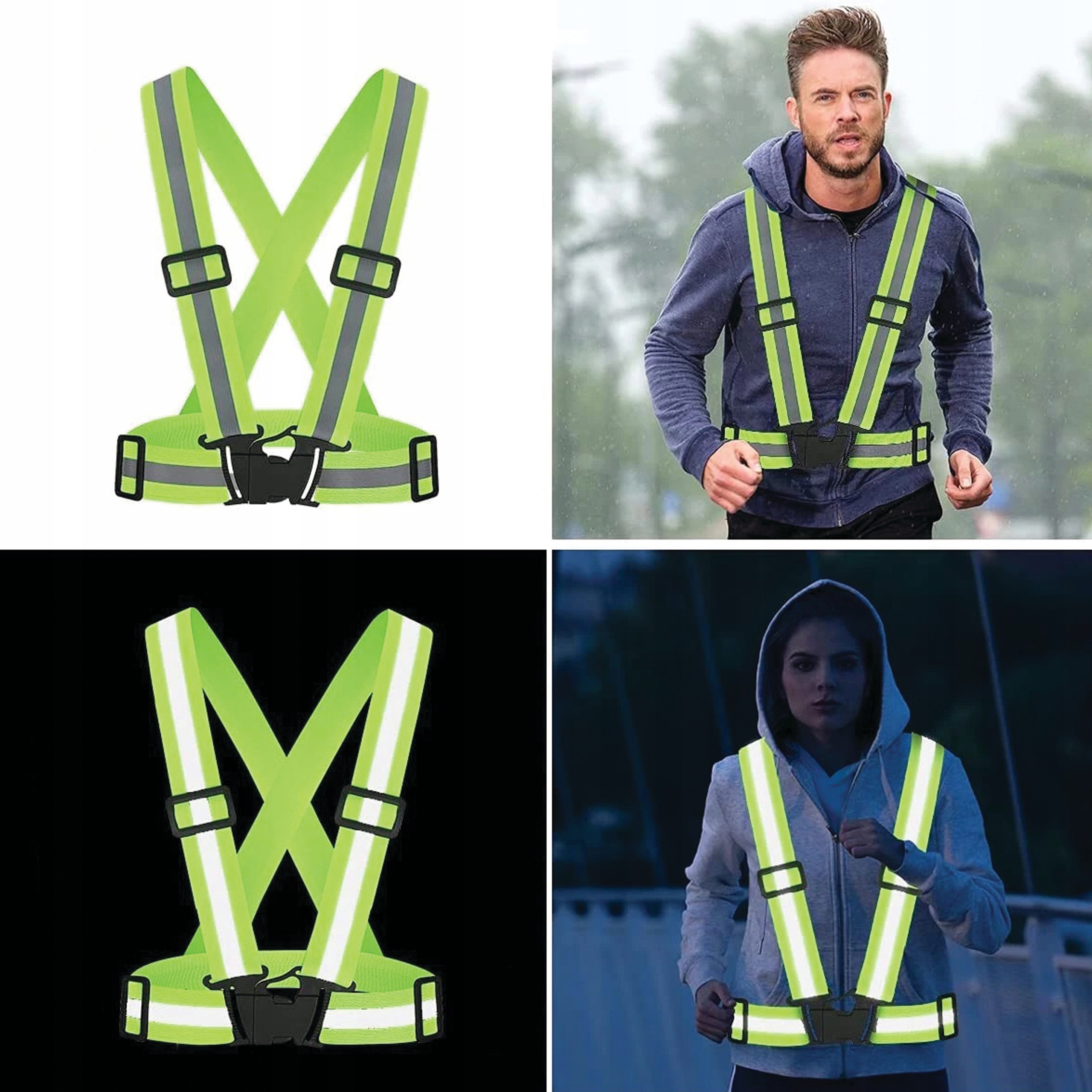 SZELKI ODBLASKOWE ROWER MOTOR KAMIZELKA ODBLASKOWA Kolor dominujący odcienie zieleni