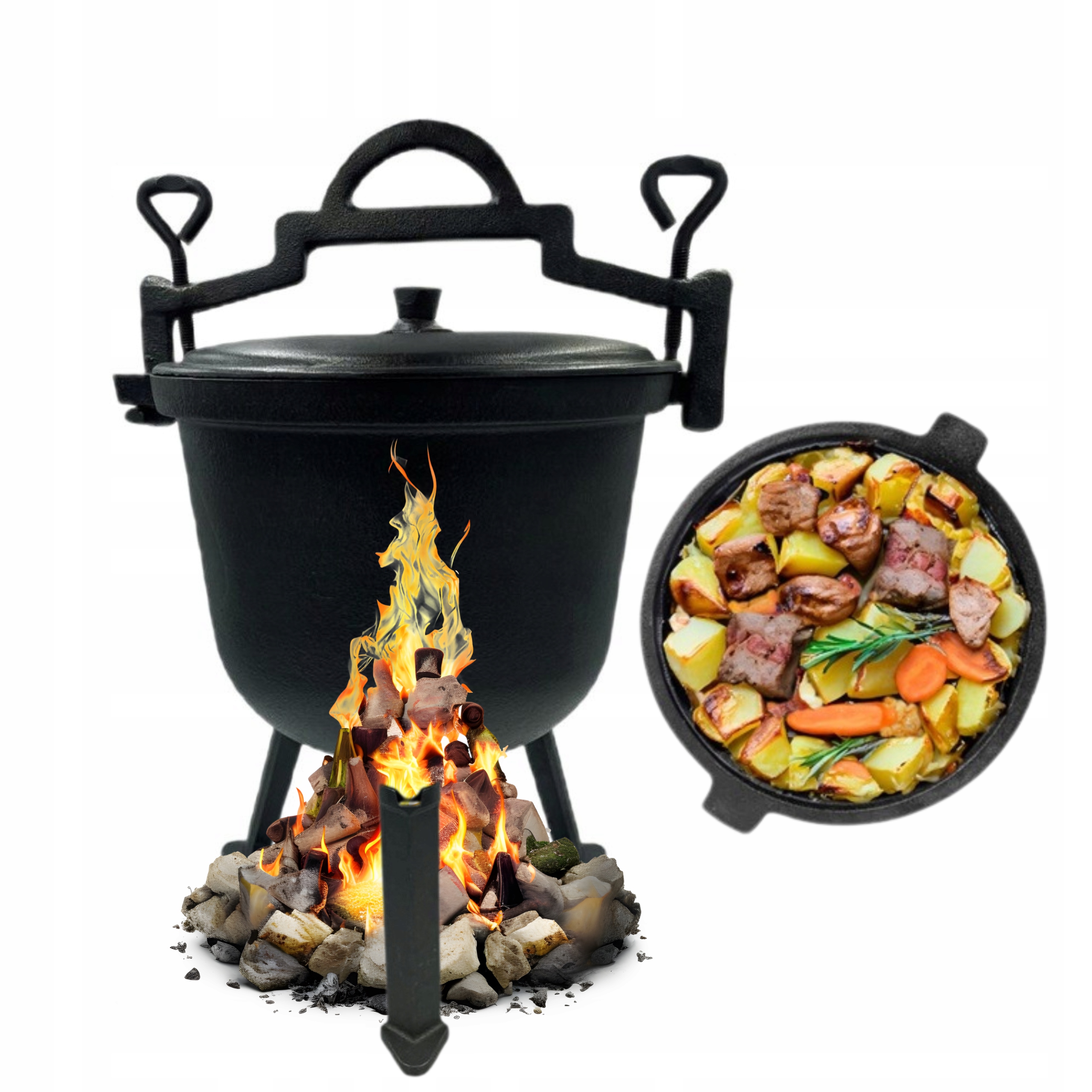 Litinový kotlík 4L na guláš, pečení a ohniště maďarský lovecký hrnec