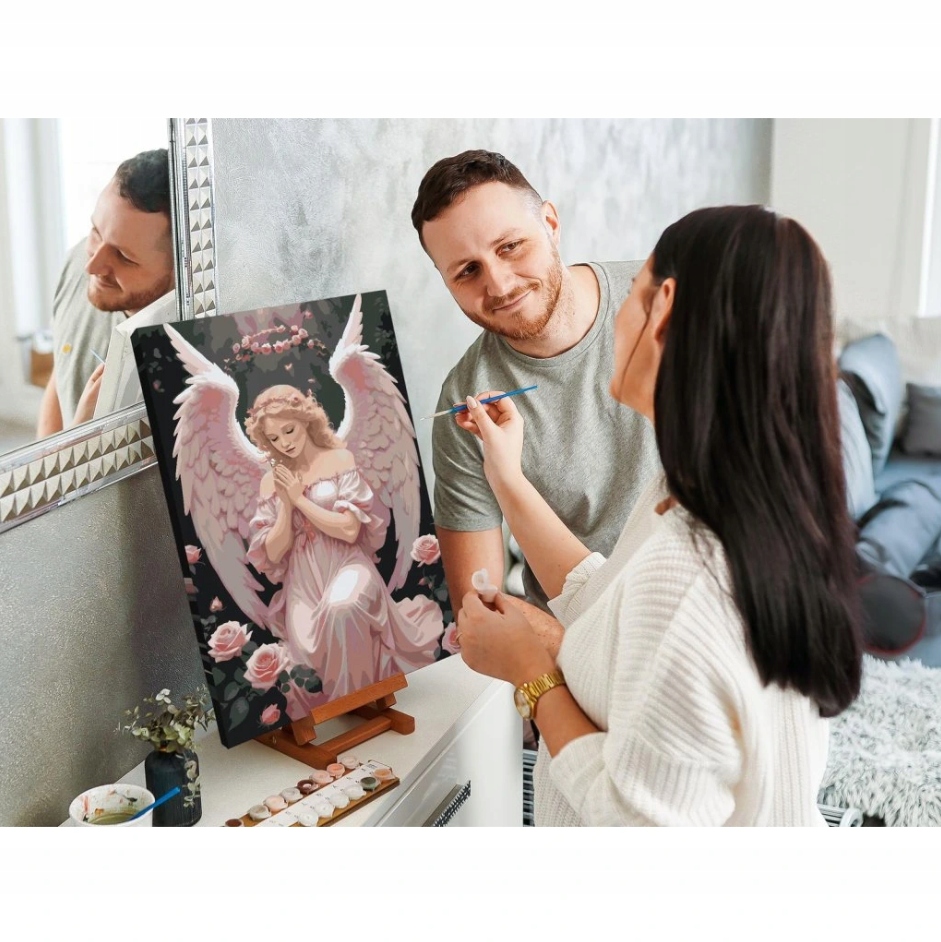 Malování Podle Čísel Anděl Růžový Anielica Náboženství Modlitba Velký 80x120 cm