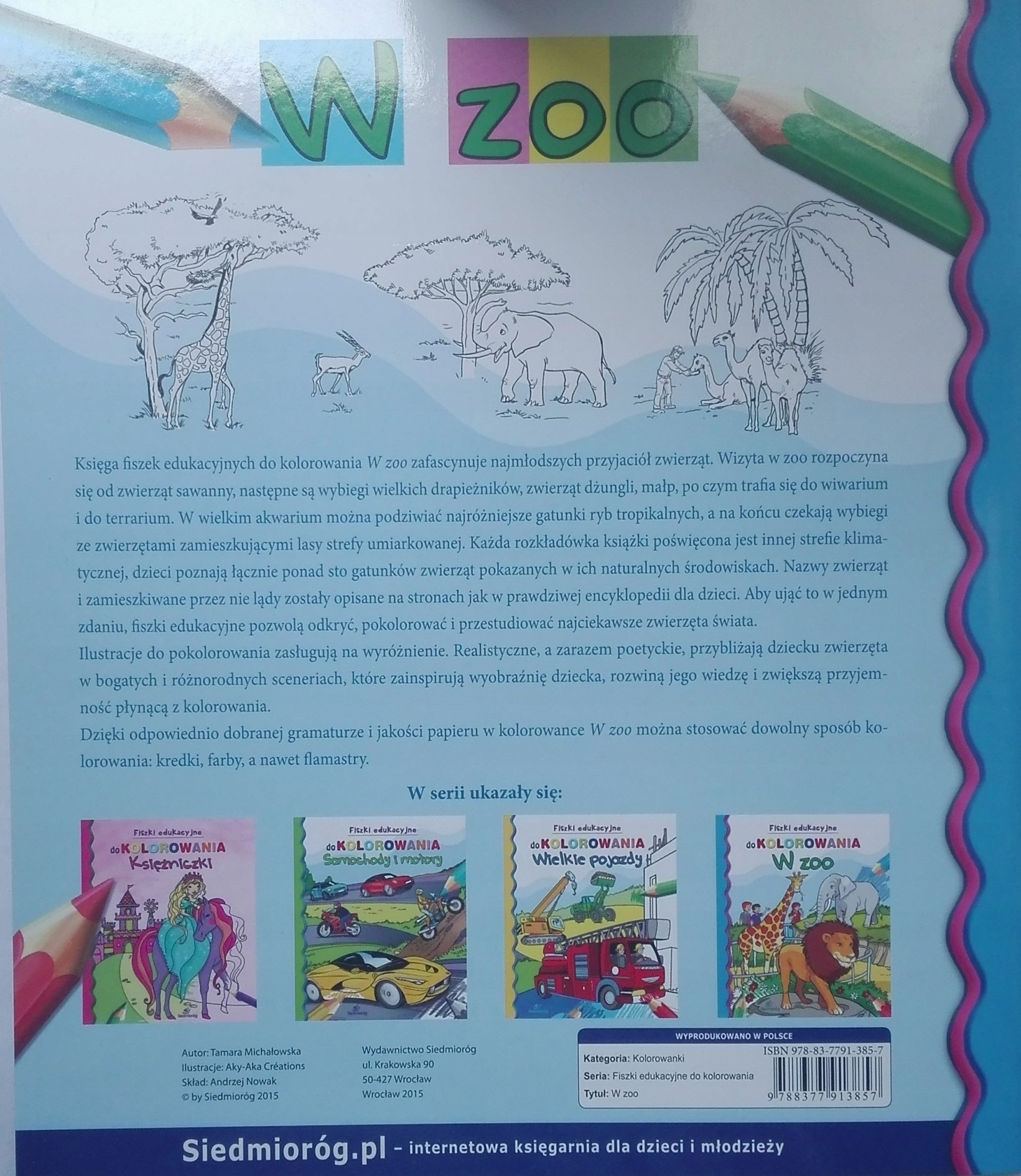 Fiszki edukacyjne do kolorowania W Zoo