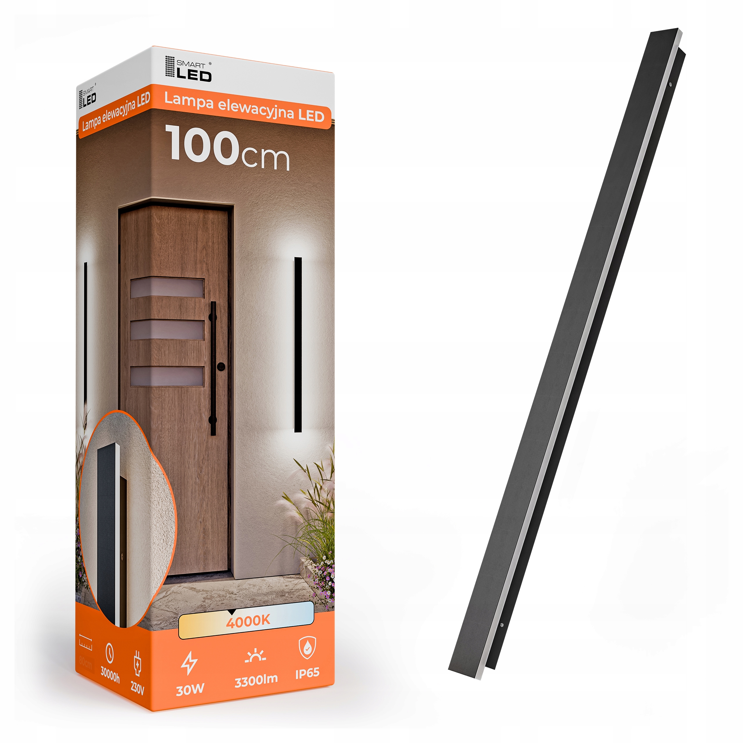 Venkovní nástěnné Led svítidlo 30W 100cm IP65 Zahradní fasádní lampa CCD