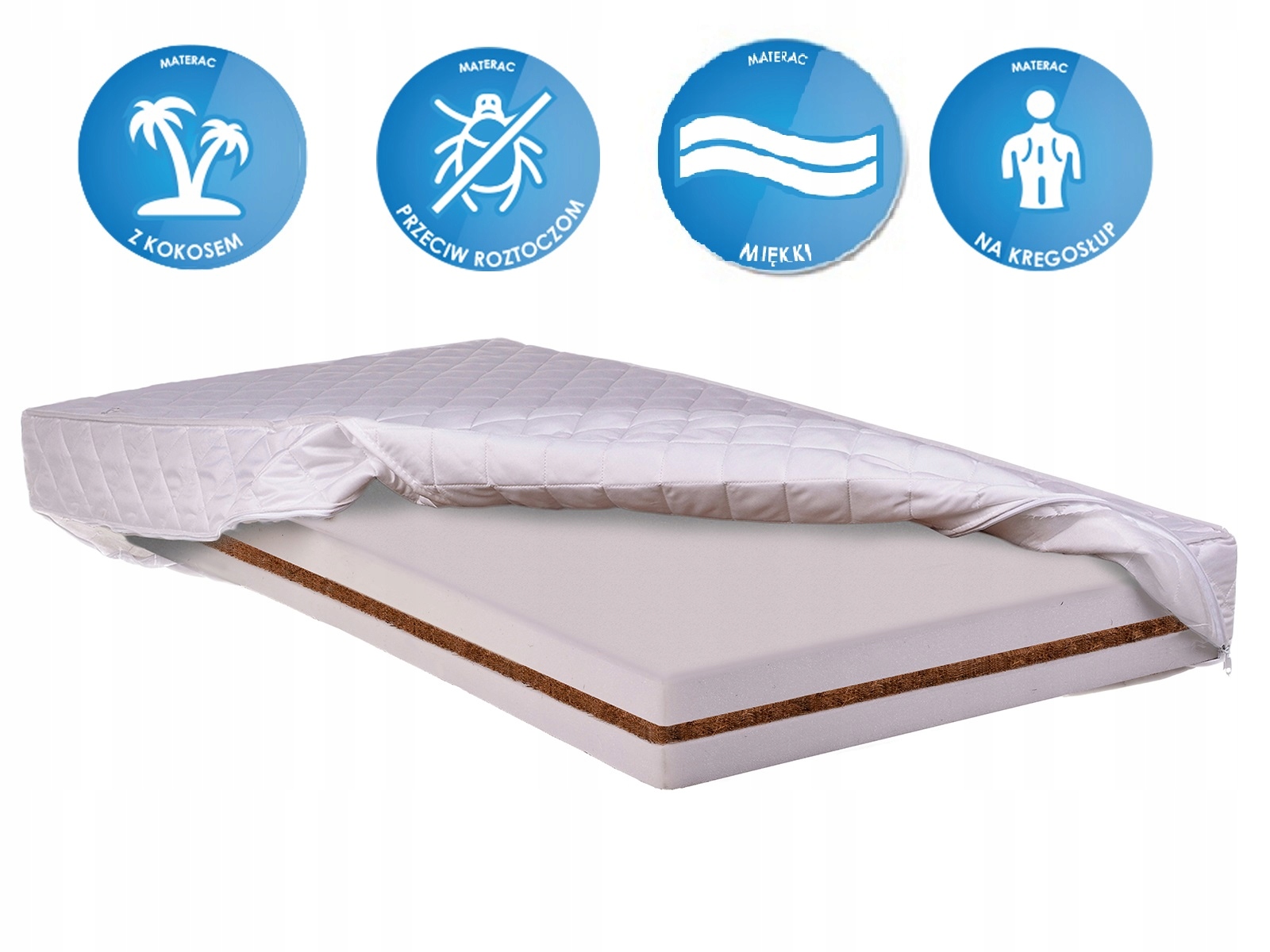 Materac 90x190 kokos dla dziecka hypoalergiczny H2 Kolekcja LIGHT UNIVERS KOKO H2