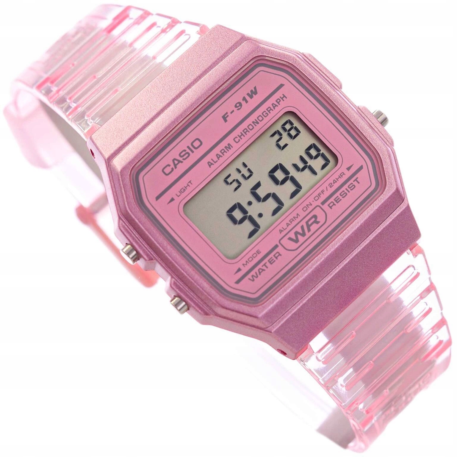 Dámské Hodinky Casio F-91WS-4EF Transparentní Růžové Datumovka Stopky