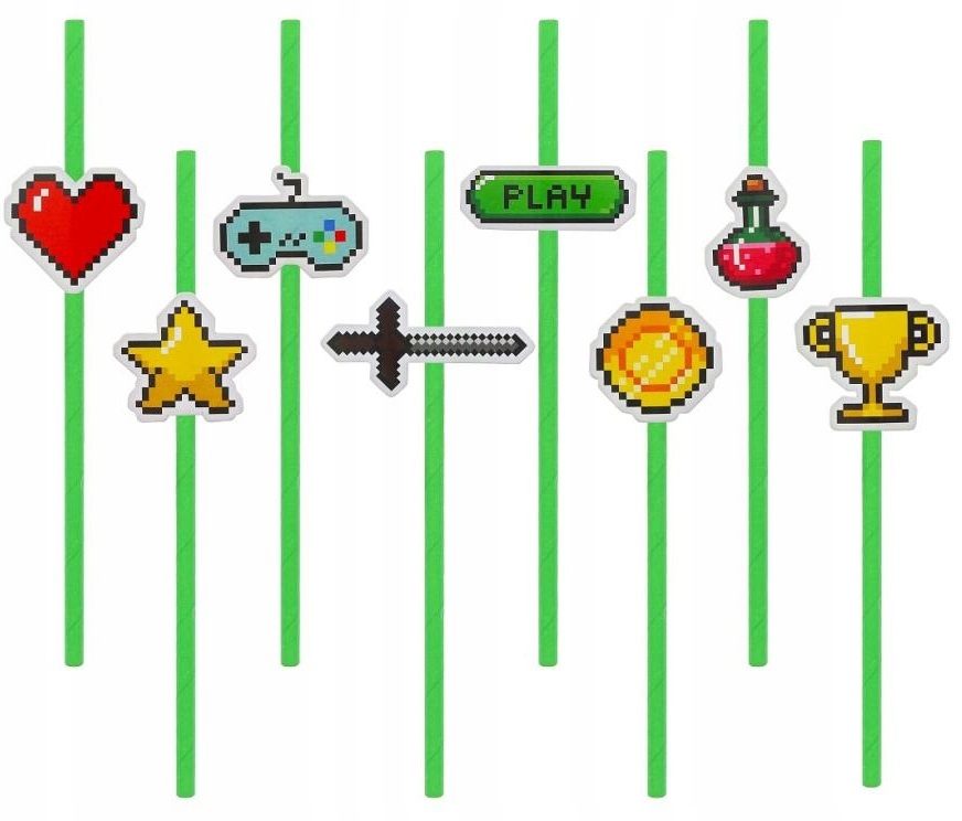 RURKI SŁOMKI PAPIEROWE GAME ON urodziny gra 8szt