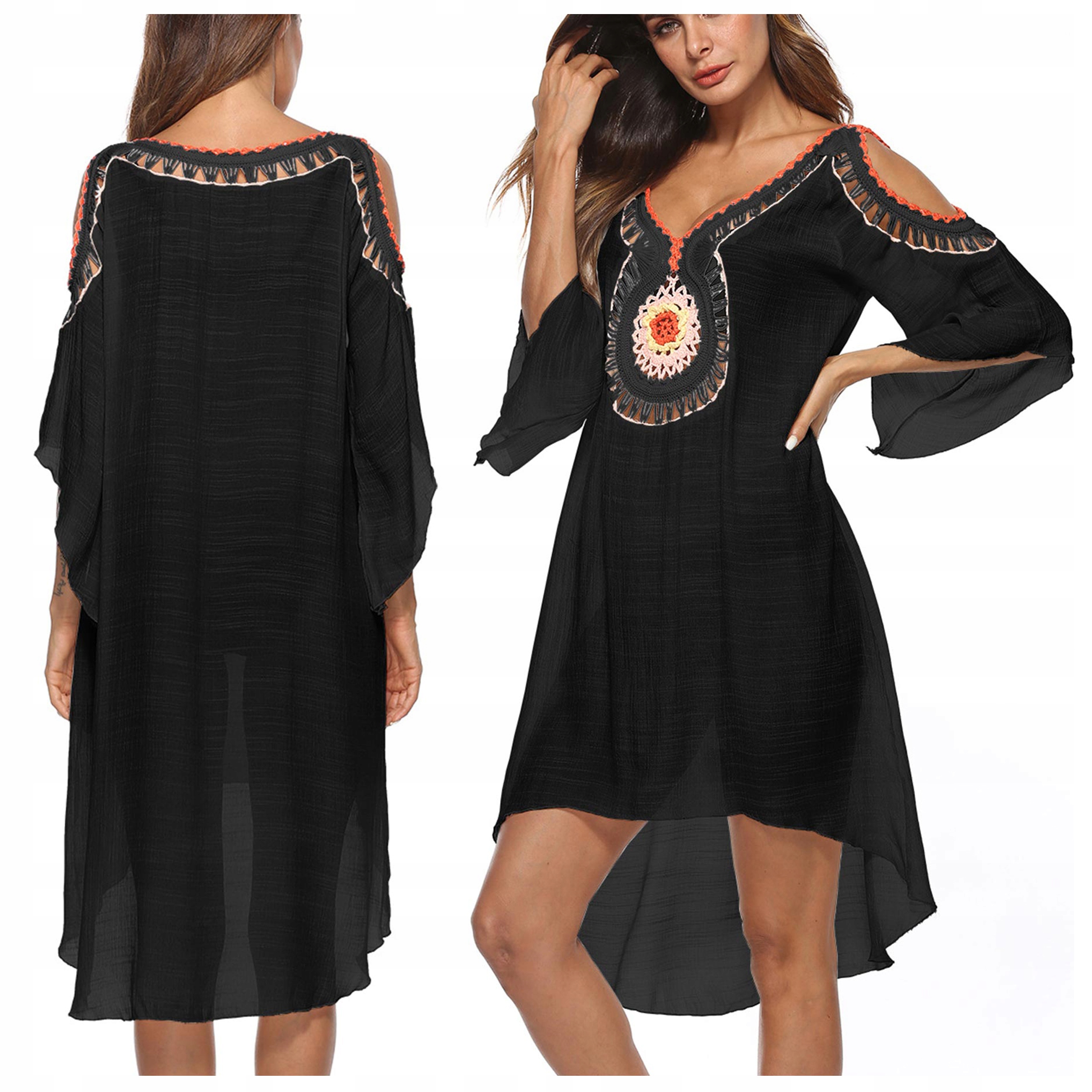 

Pareo plażowe Boho tunika Asymetryczna czarna