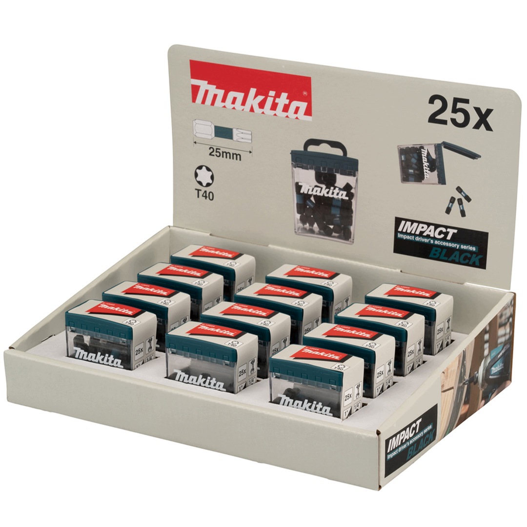 Końcówki wkrętakowe Impact Black T40 Makita E-12669-12 25mm,25 szt.x12zest.