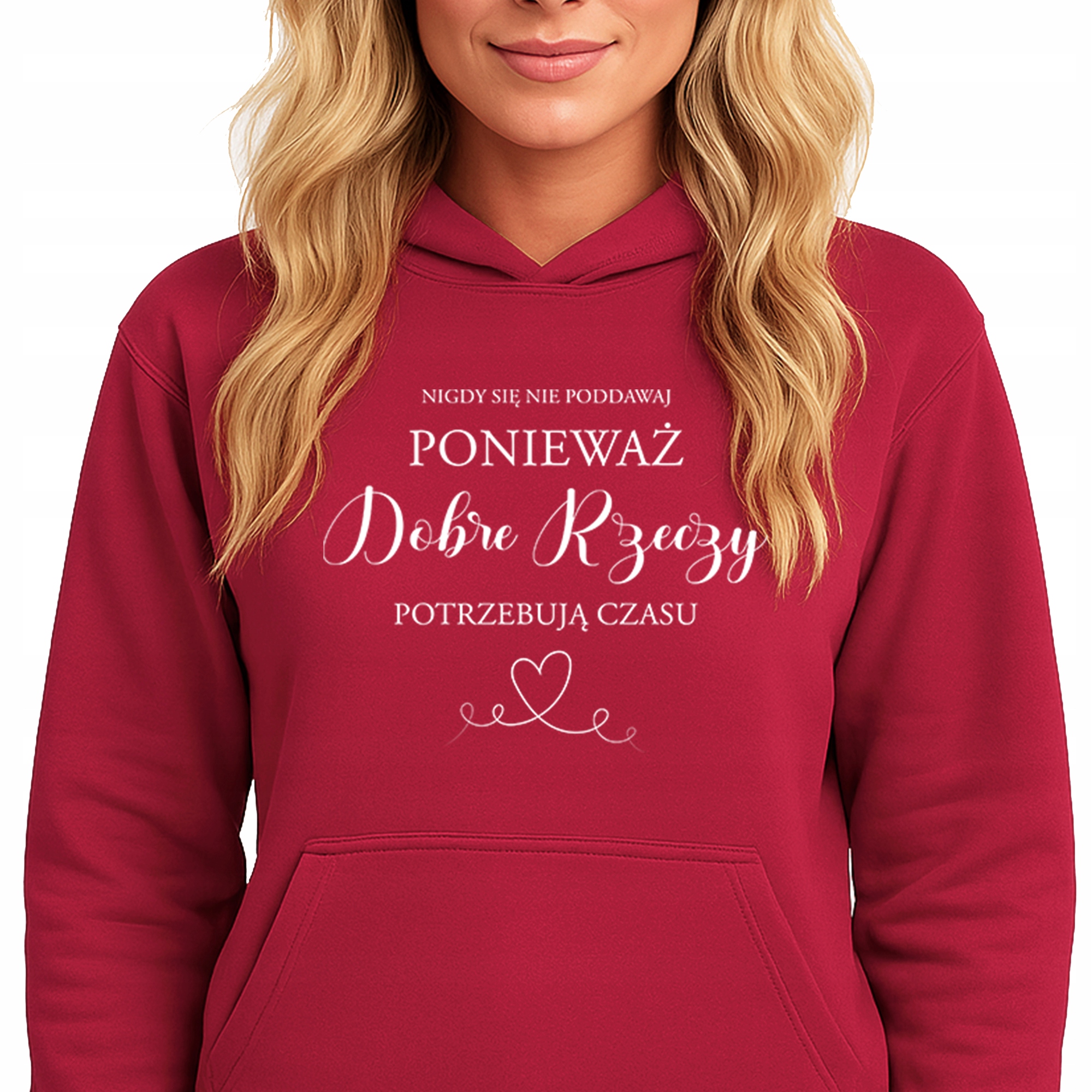 Mikina Červená Hoodie S Kapucí Dobré věci Potřebují čas S