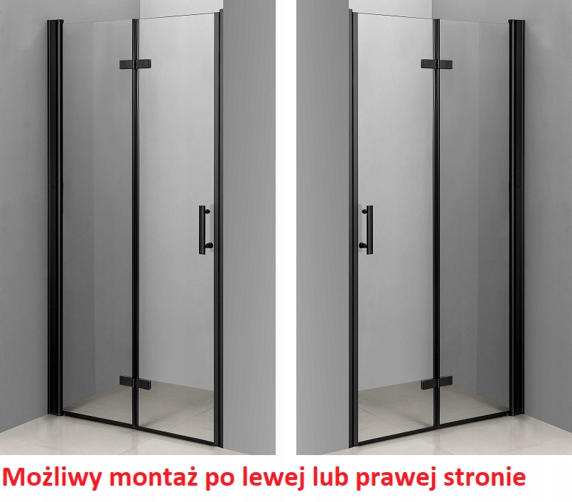 Czarne BLACK Drzwi składane 95 regulacja 94-97cm Mocowanie uniwersalne