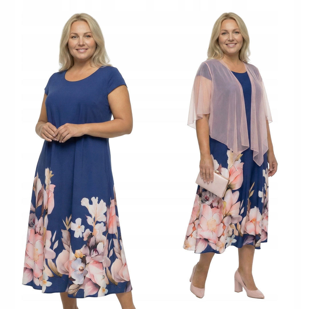 Modrá šaty s velkými květy plus size, velikost 52