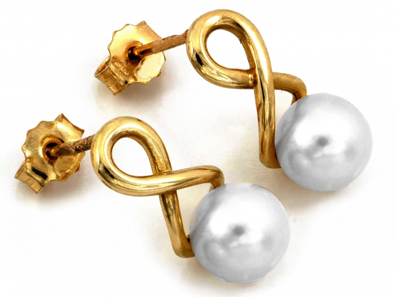 Zlaté náušnice 585 14k na nekonečno na tyčince s perlovou kuličkou 2.30 g