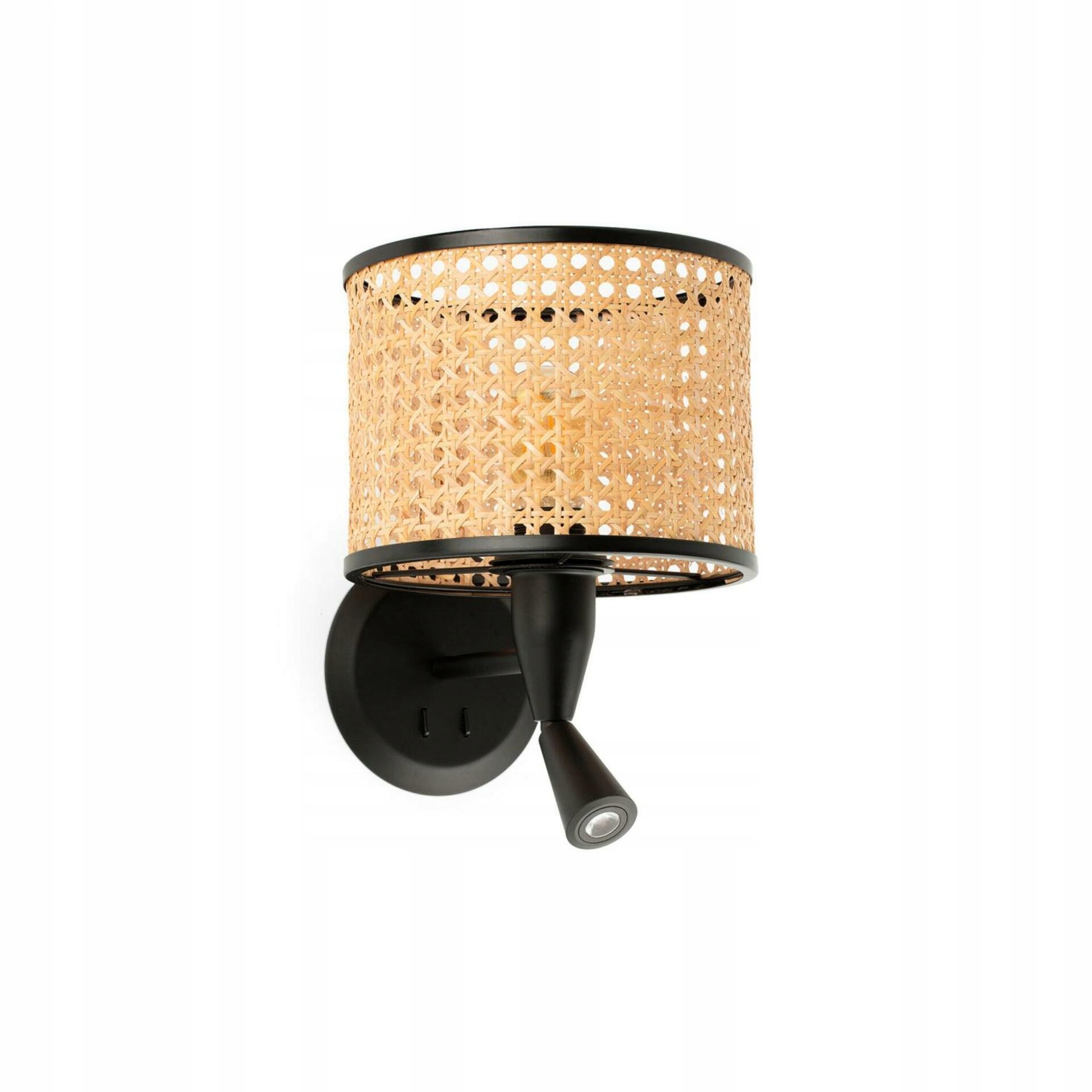 Faro Mambo nástenná lampa čierna/ratan s čítacou lampičkou priemer 210 mm