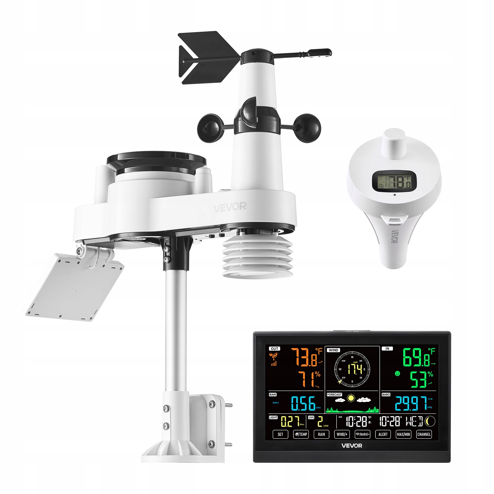 Vevor Meteorologická Stanica 7 V 1 Wifi Aplikácia, 7.5-PALCOVÝ Displej, Robustná