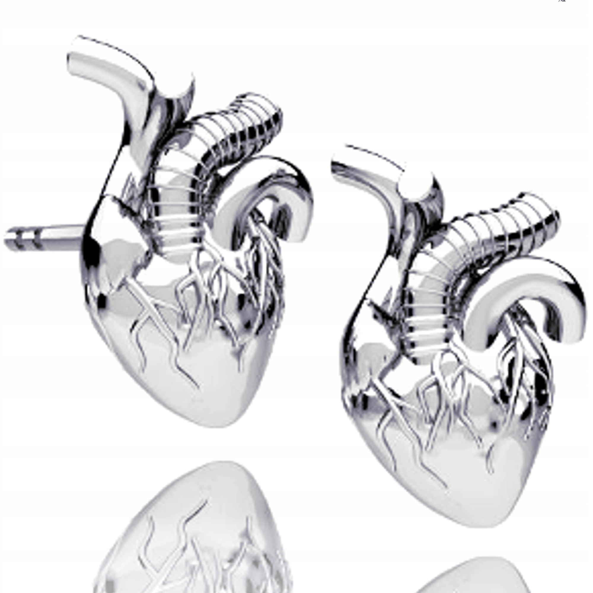 Anatomické Srdce 3D Stříbrné náušnice puzetky stříbro 925