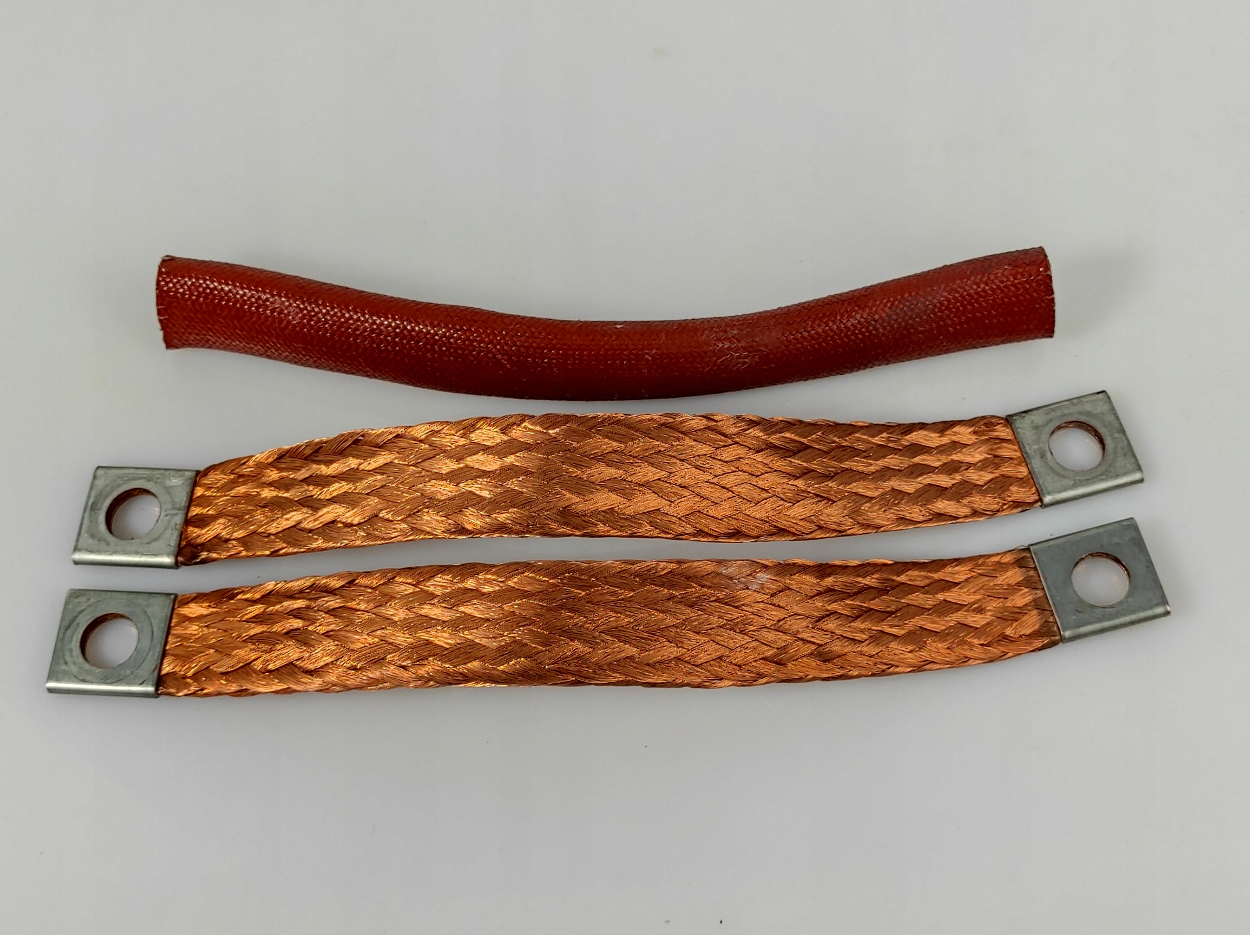 PRZEWÓD MASOWY MIEDŹ PLECIONKA 200mm 20x5mm M10