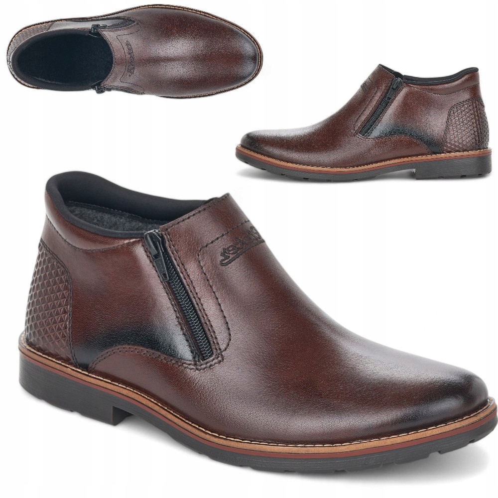 Rieker 45 Polobotky Pánské Kožené Podzimní Kotníkové Boty elegantní Nízké Hnědé