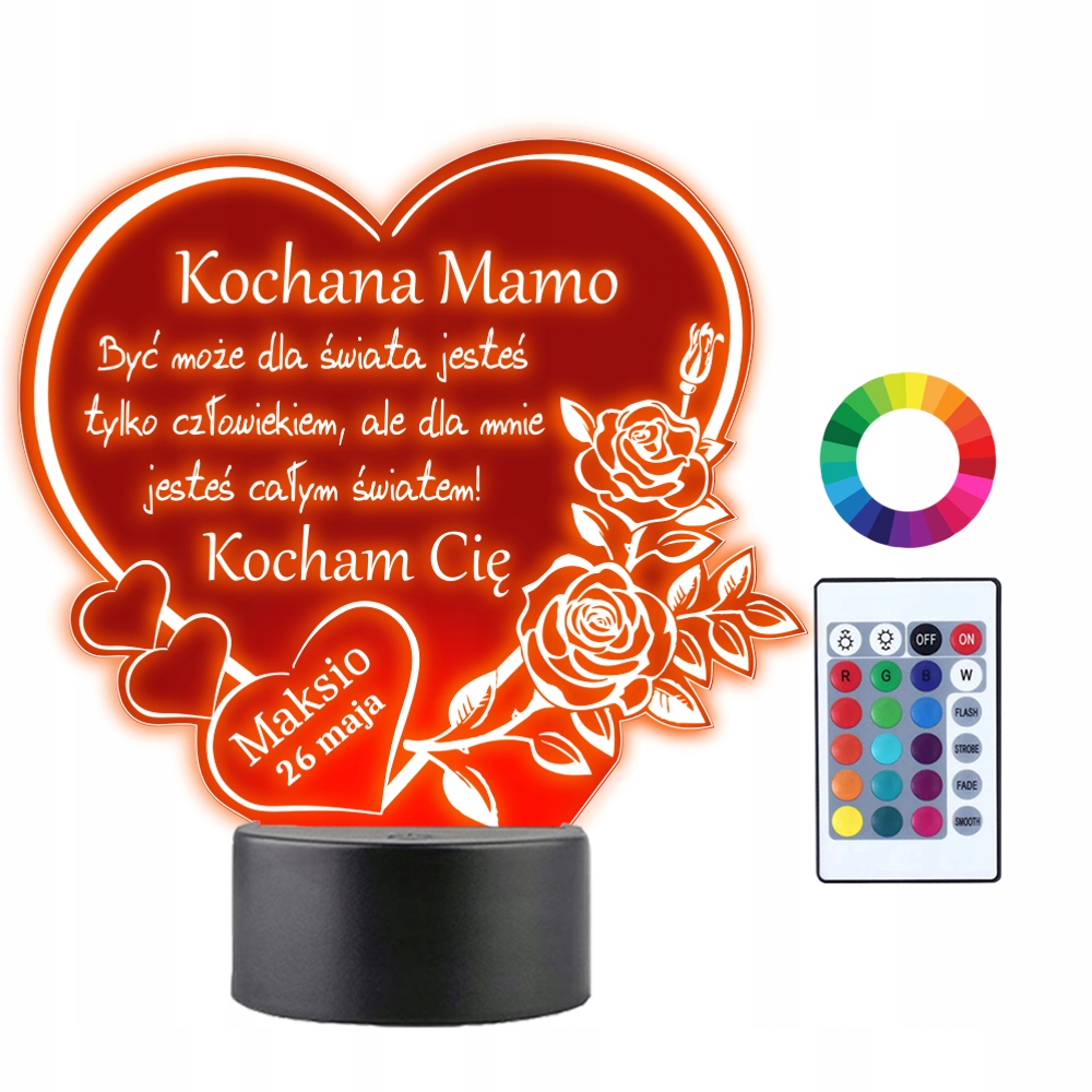 

Lampka Led 3D na Dzień Matki Grawer Imię