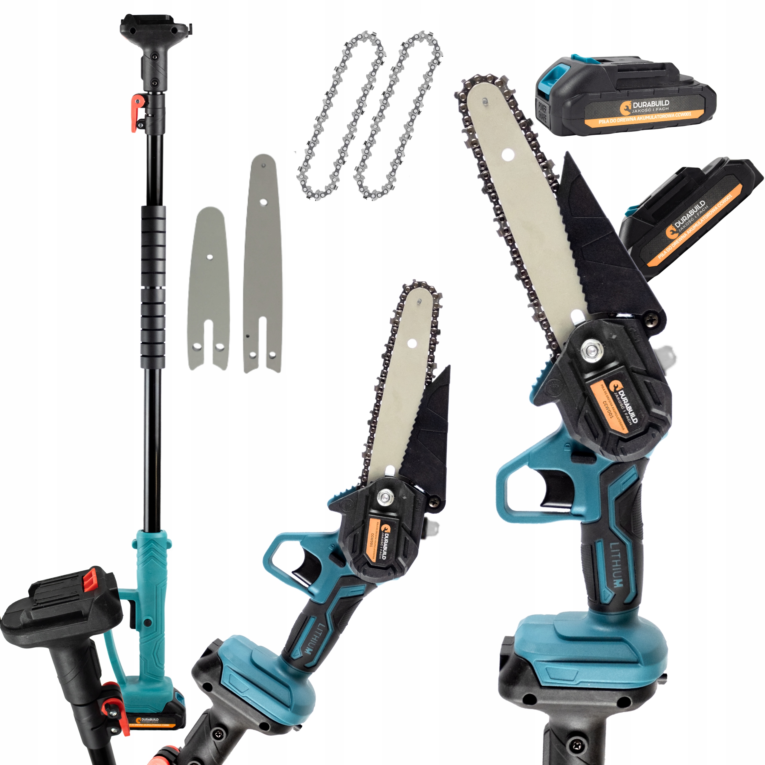 Přenosná Řetězová Pila 6" 4" S Výložníkem Na Stromy Set 2xAKU