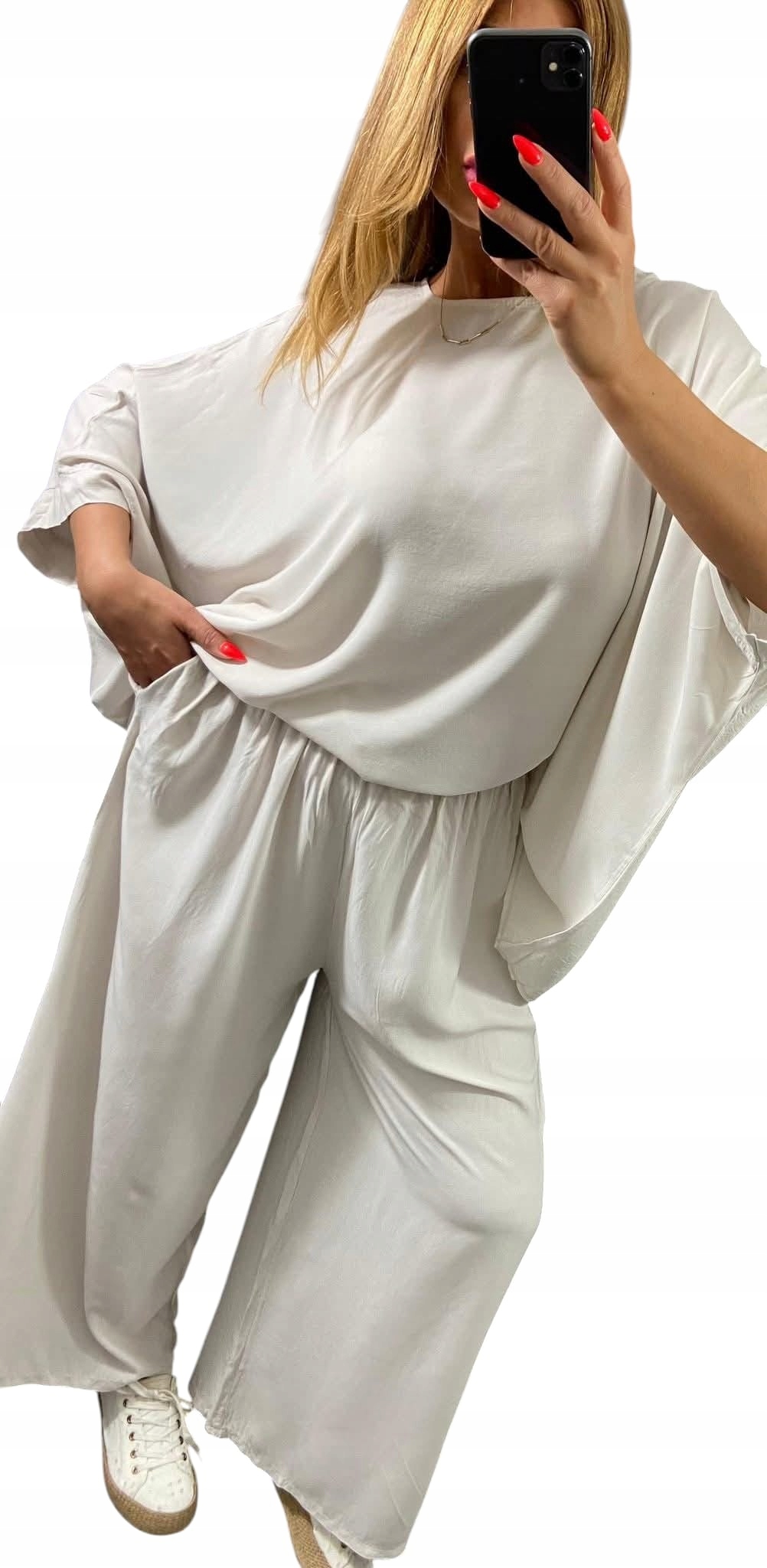Z0006 Dvoudílný Komplet S Oversize Kalhotami Ecru vel. 54 (7XL)