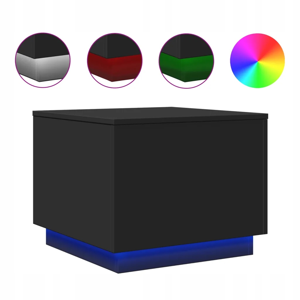 Led konferenční stolek, materiál na bázi dřeva, černý, 50x50x40 cm