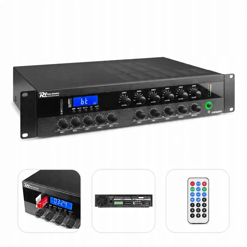 

Profesjonalny Wzmacniacz 360W/100V 6 stref Bt Fm