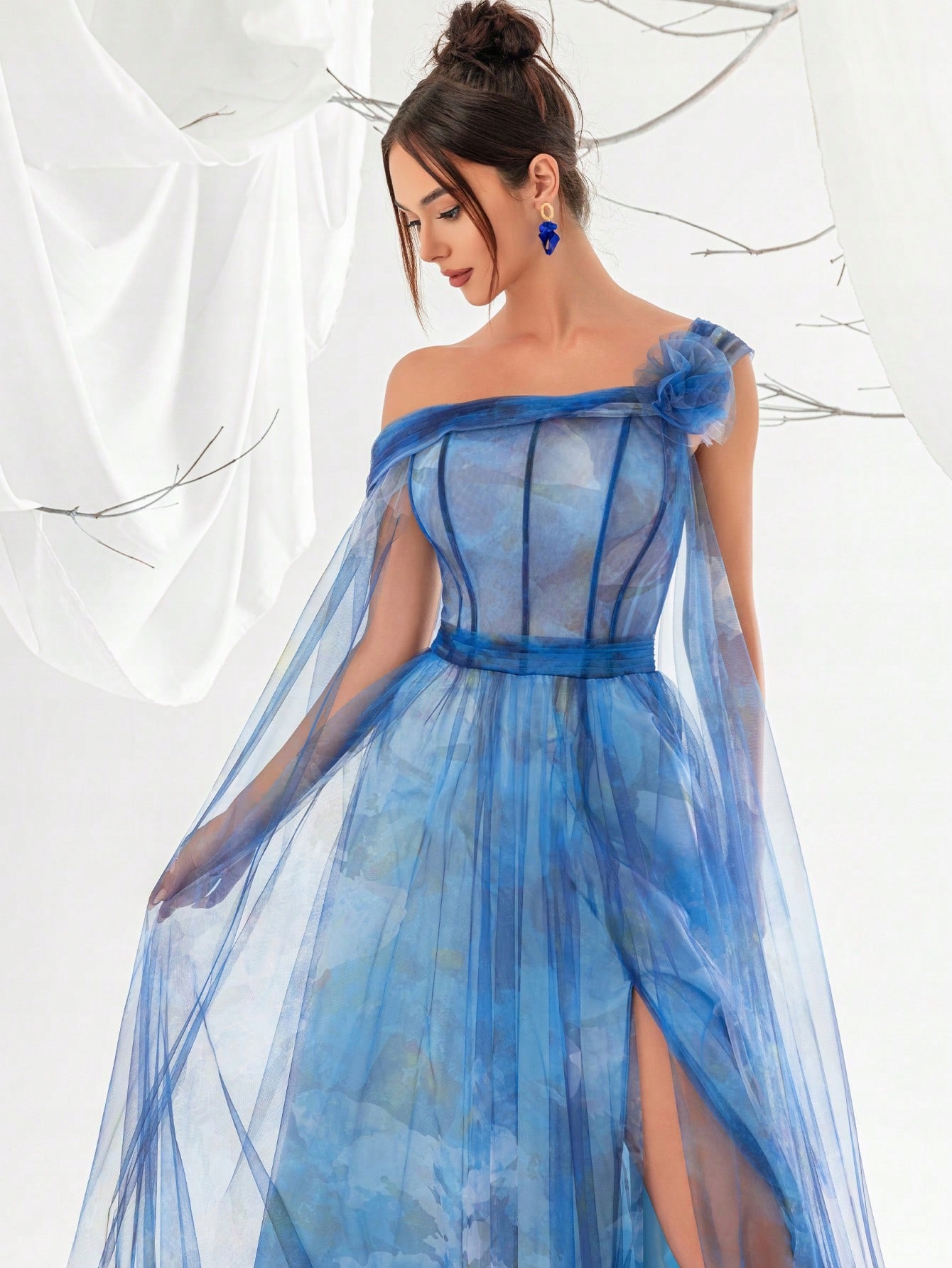 Šaty Večerní Dámské Maxi S Rozparkem Tie Dye Efektní Vel. S 36