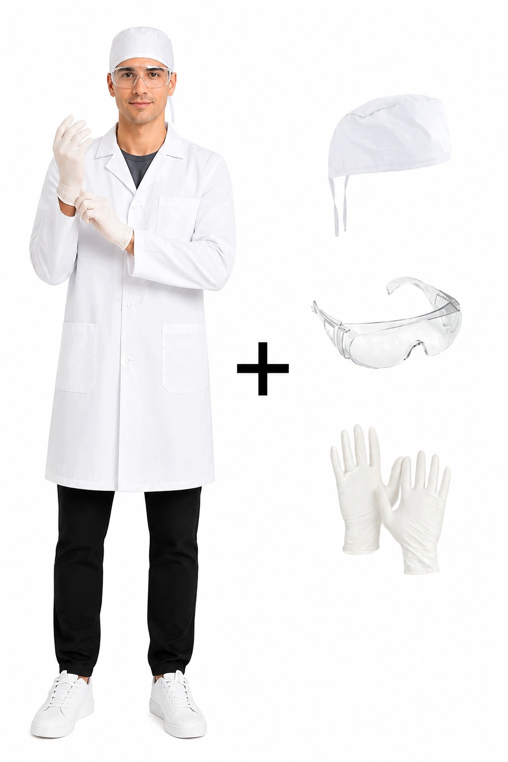 Zestaw laboratoryjny studenta 4W1 fartuch na guziki męski czepek roz. XL