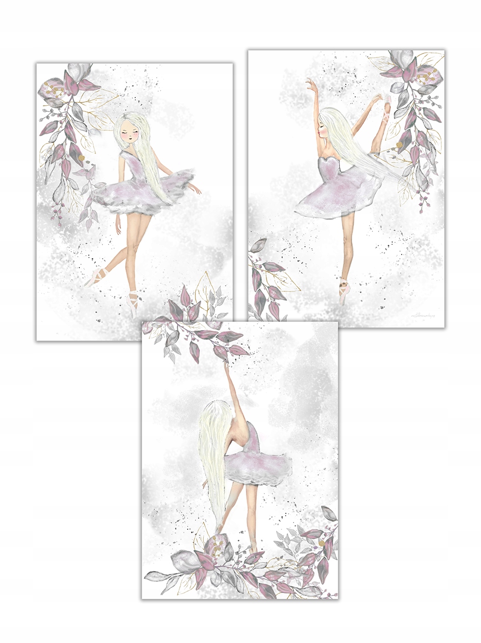 

3 x plakat baletnica tancerka różowy a3