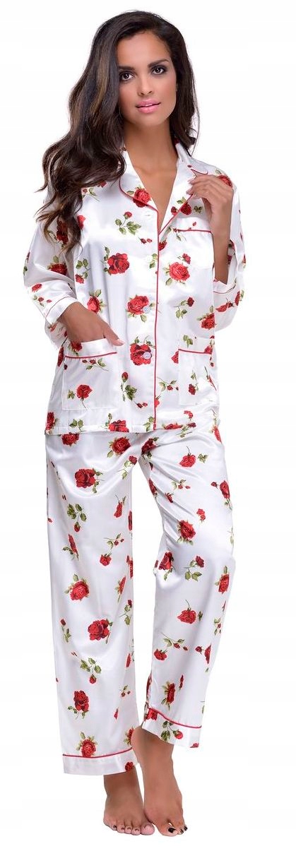 ROZPINANA GRUBA DAMSKA PIŻAMA SATYNOWA satyna M Dekolt szpic