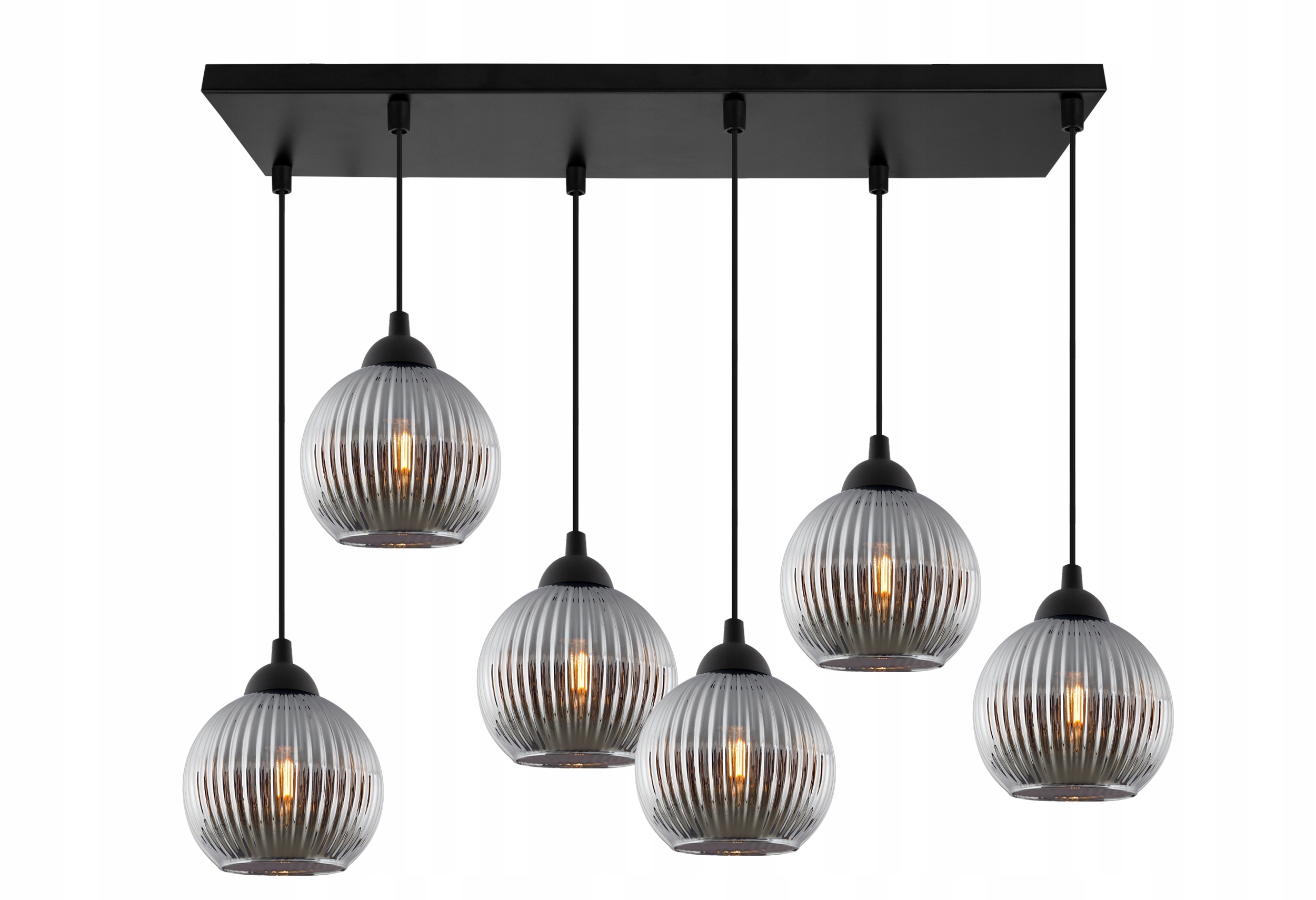 Závěsná Stropní Lampa Lustr Černá Grafitové Skleněné Ryhované Koule