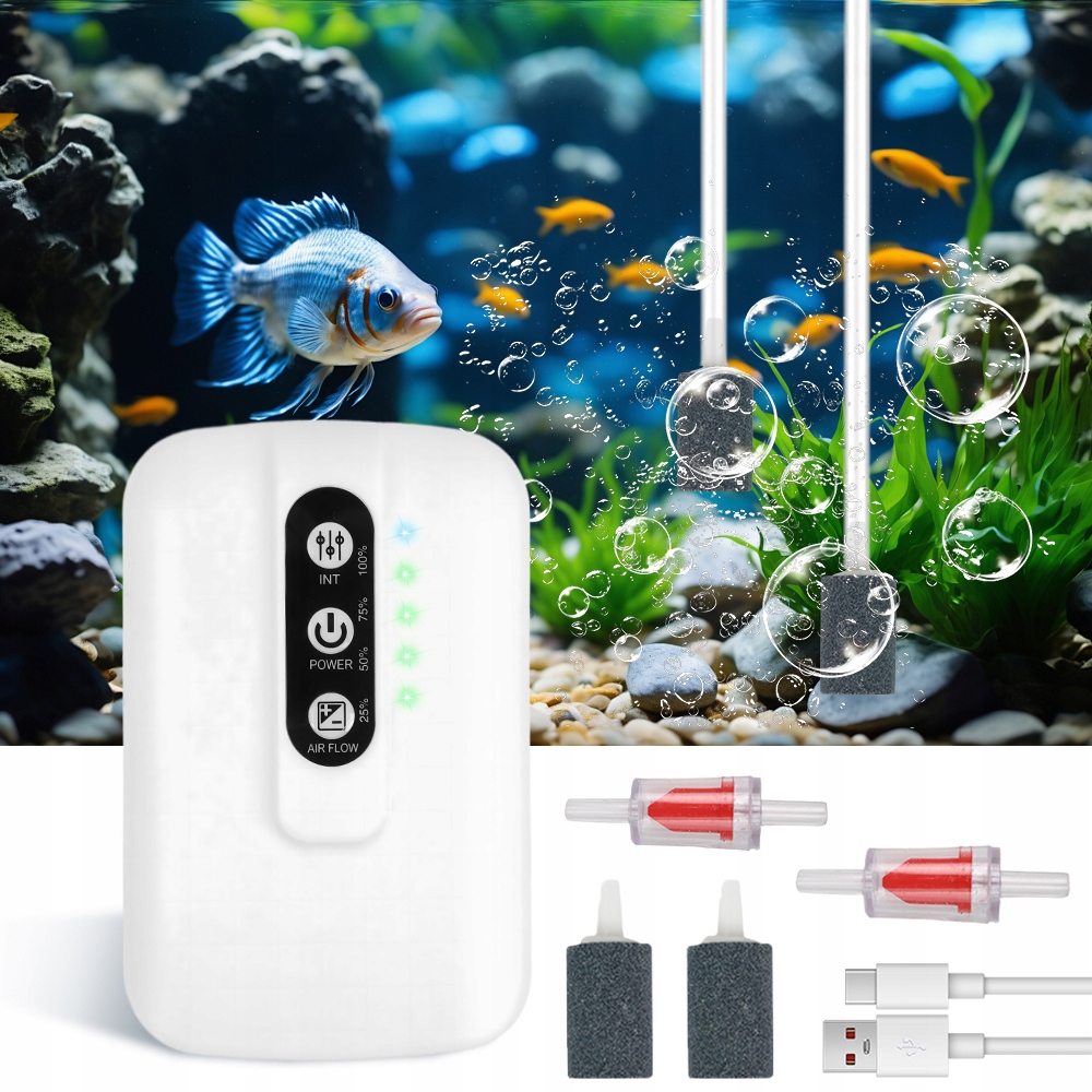 Levně Tichá vzduchová pumpa do akvária 3L/min 2W bílá se dvěma režimy provozu