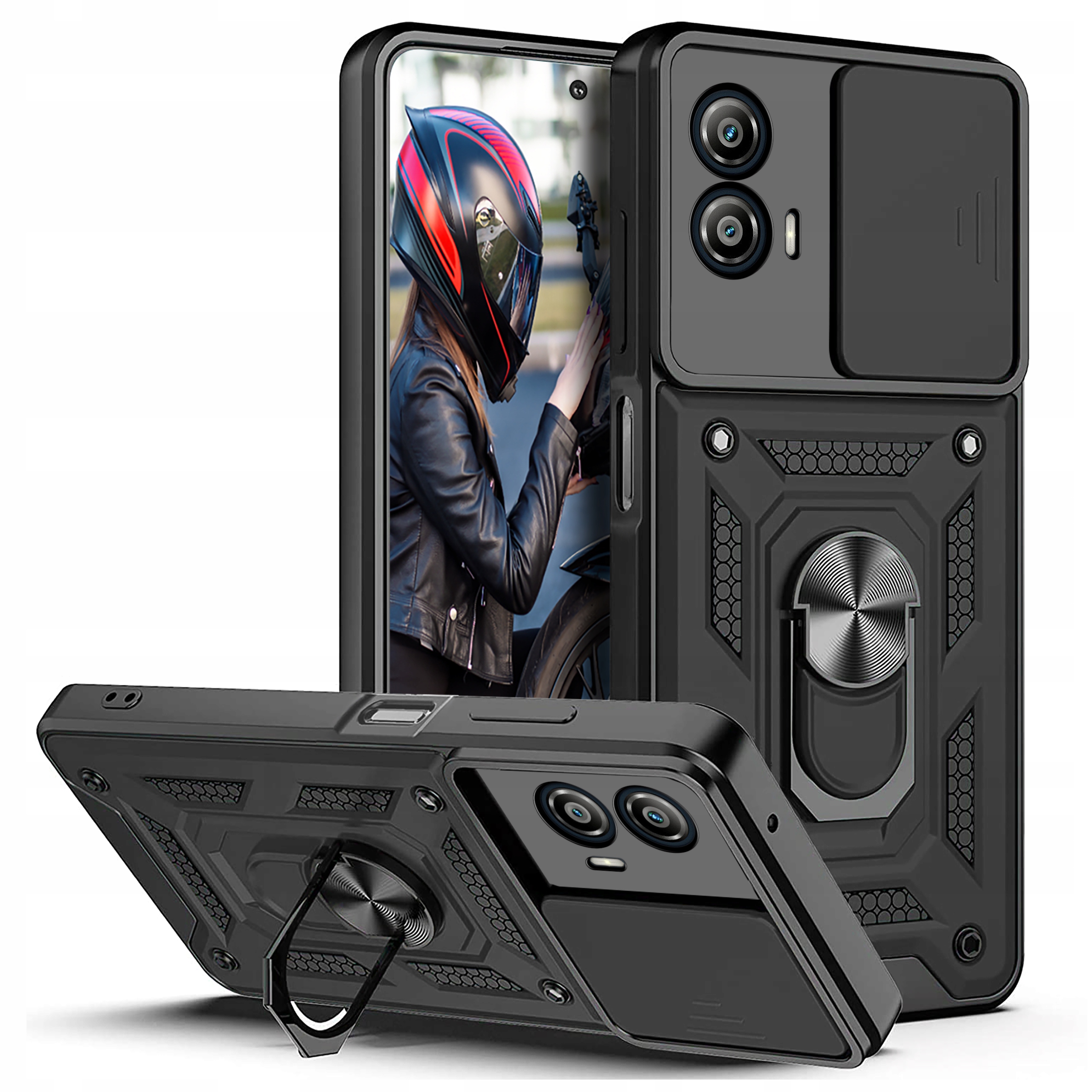 

Etui do Motorola G73 5G Pancerne Slide Ring +szkło