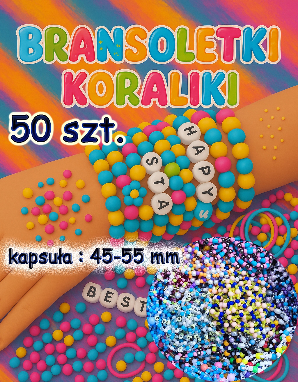Zasyp do automatu w kapsule Bransoletki Koraliki 45-55mm 50 szt. piłka los