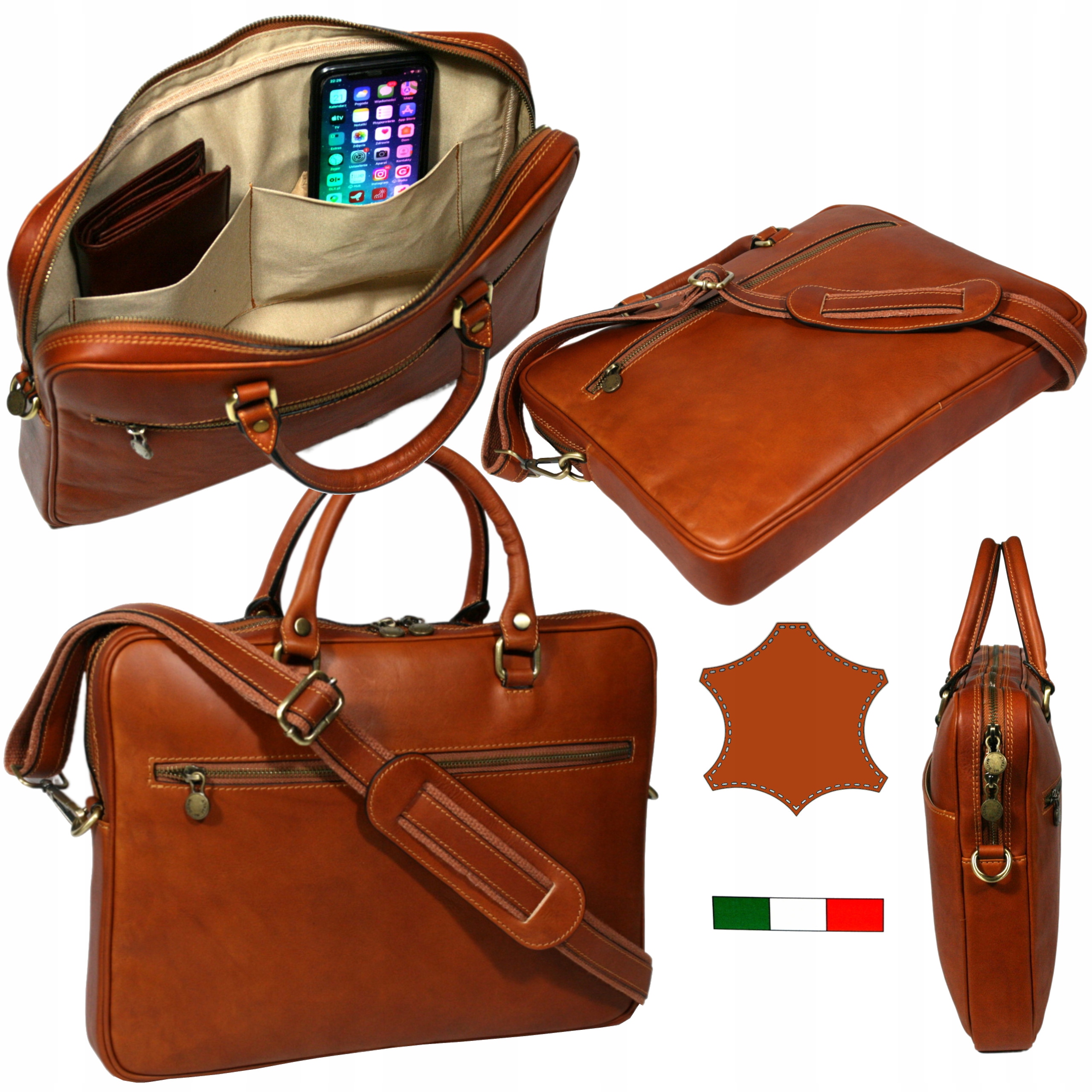 Kožená taška italská aktovka s přihrádkou na notebook 15 hnědá A4