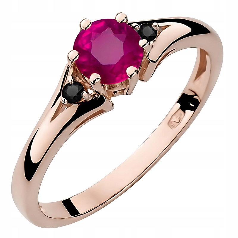 Zlatý Prstýnek pr. 585 s brilianty 0,029 ct a rodolitem 0,60 ct 14k