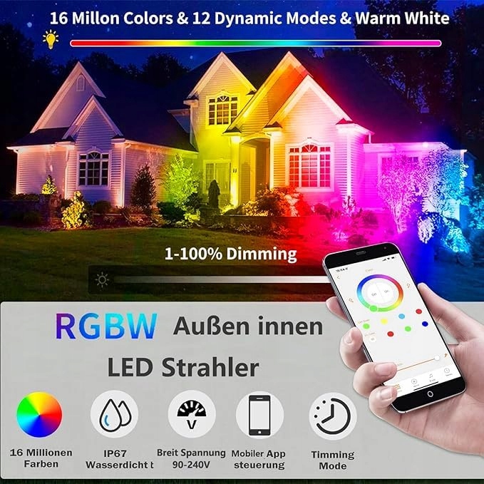 RICHSING Reflektor Zewnętrzny Oświetlenie Ogrodowe Wodoodporne LED 15W RGB — miniatura 3