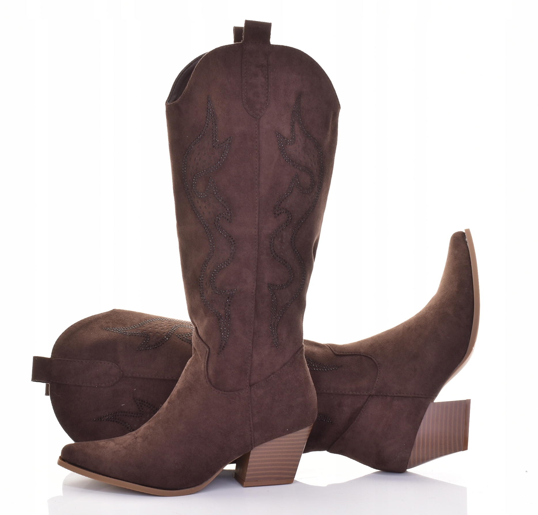 Dámské Kozačky Kovbojské Boty Semišové Na Zipovém Podpatku Elegantní Čokoládové