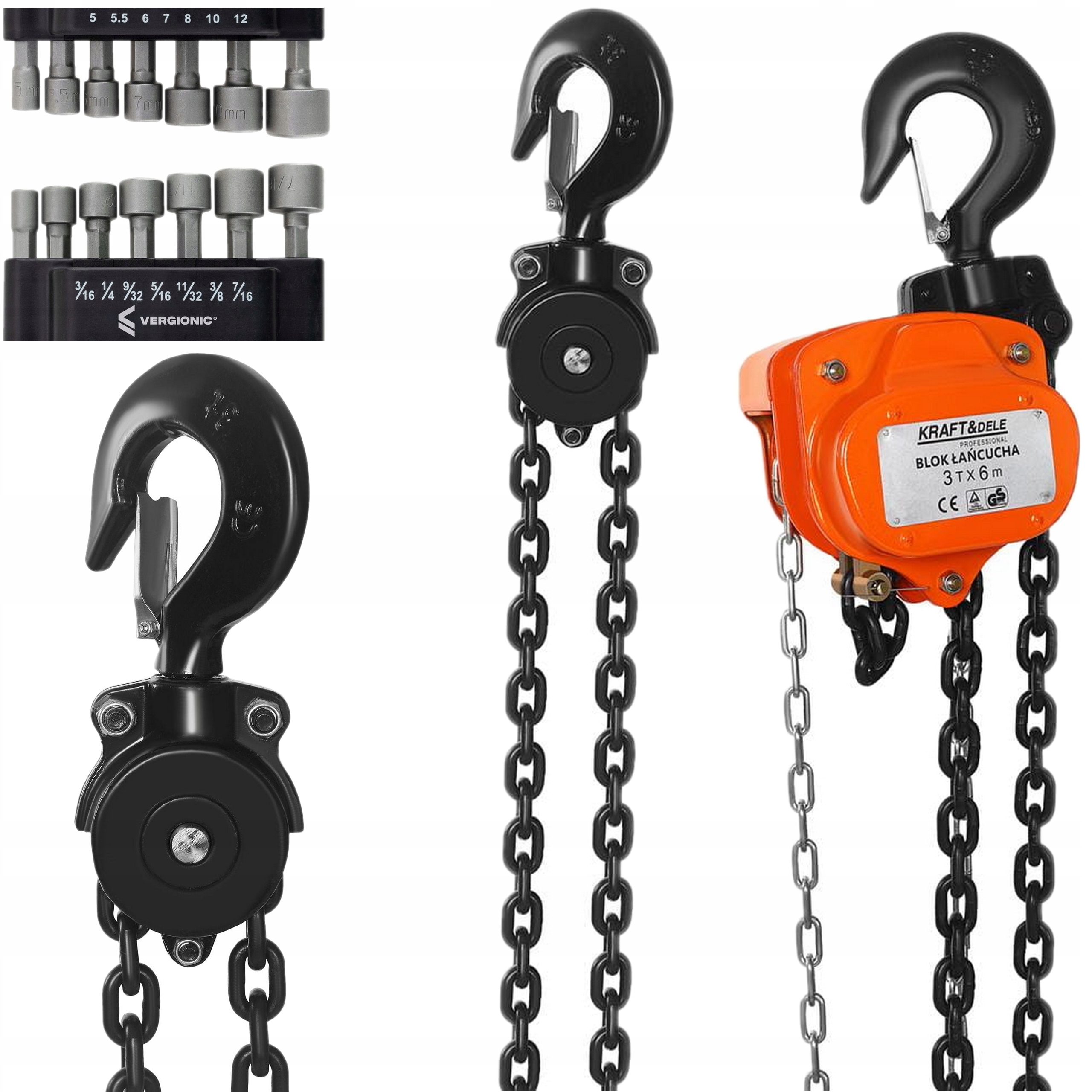 Ruční Řetězový Naviják S Ráčnou rukcug 3t 6 m klíče 14 ks