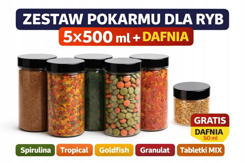 kompletní sada krmiva pro akvarijní ryby a krevety, 5 Velkých sklenic