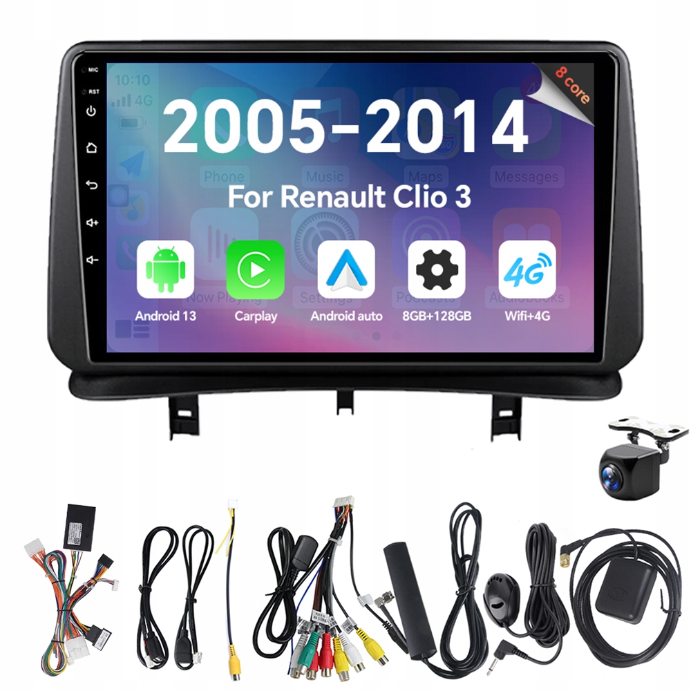 Autorádio Eunavi 2Din s Androidom 13 pre Renault Clio 3 2005-2014 s Carplay Rds