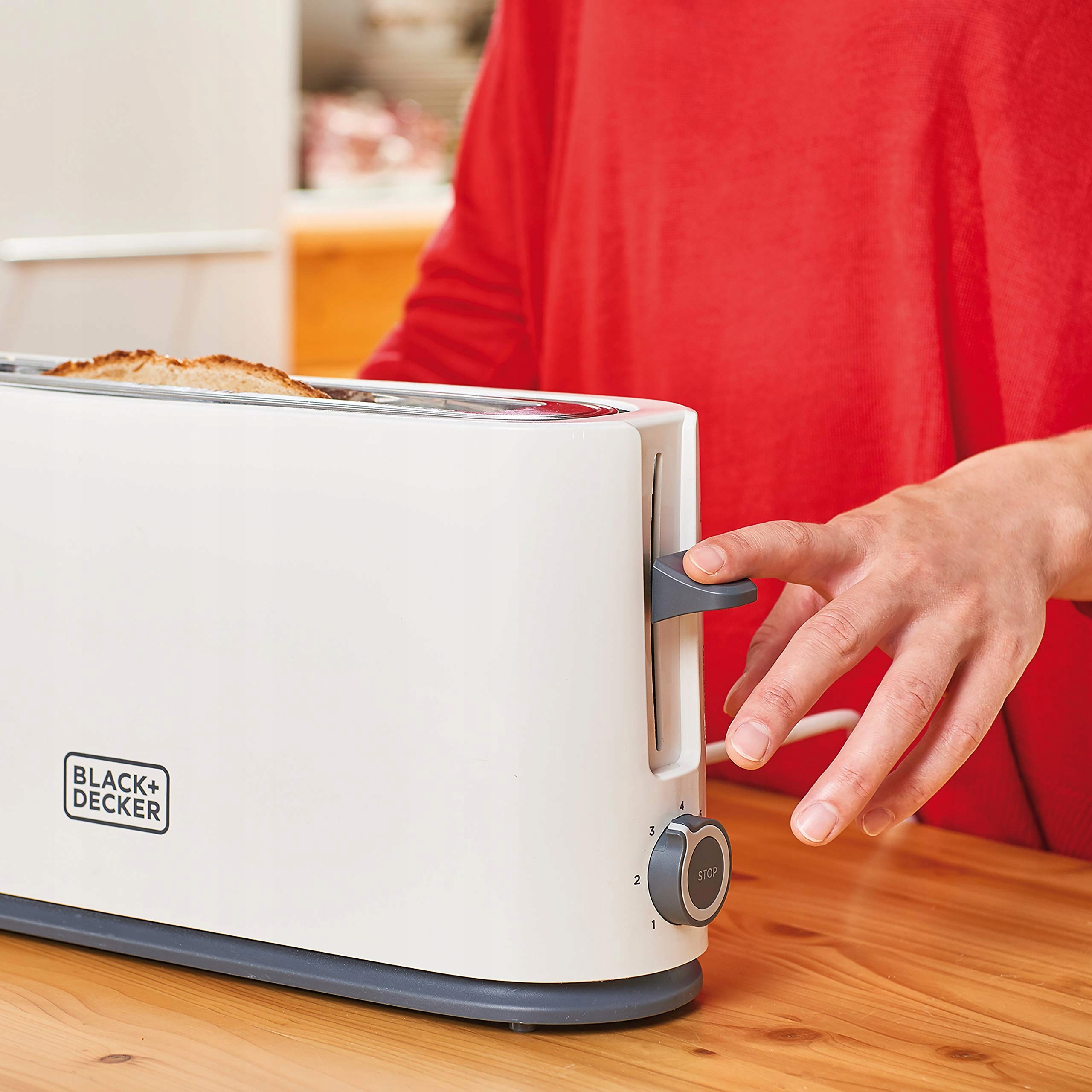 BLACK+DECKER Toster 1000W Duży Otwór 7 Stopni High Lift Biały — miniatura 6